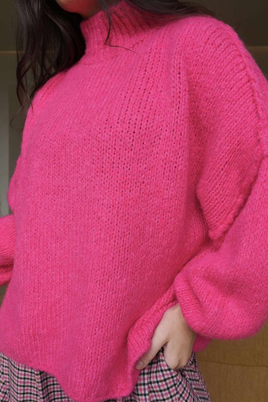 Big Softie Funnel Grunge Knit Hot Pink